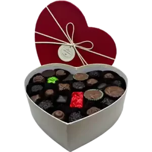 Cream & Red Heart Box - 50 Piece - Mixed Assortment